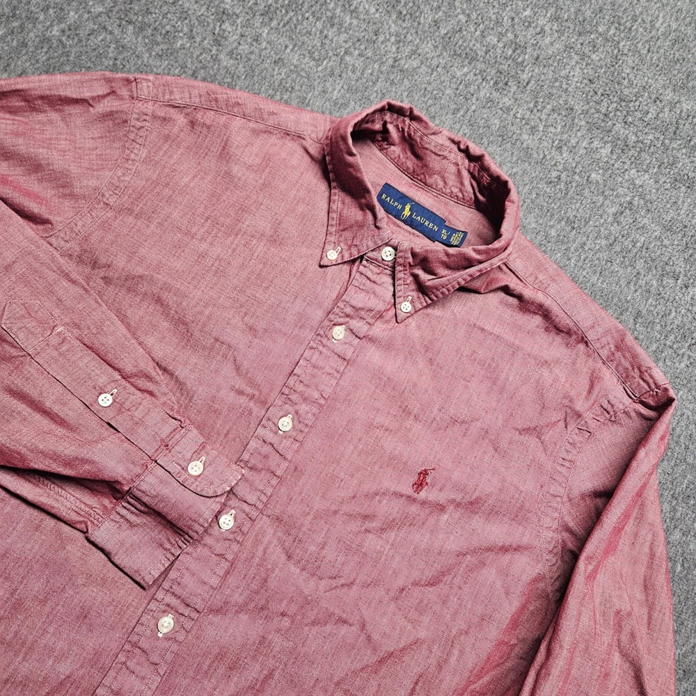 Ralph Lauren Button Down Shirt Mens XL Red Chambray Long Sleeve Pony Logo